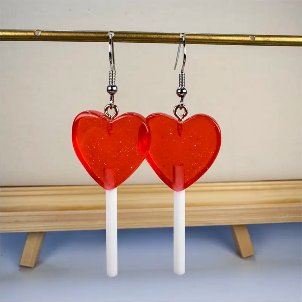 Red Heart Lollipop Earrings